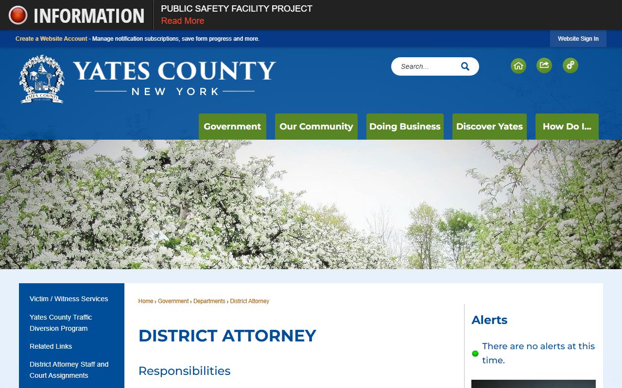 Yates County District Attorney contact page for court records after jail arrest